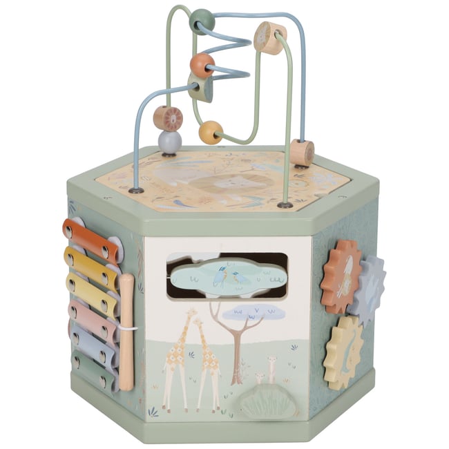 Cube d'activités vert, multicolore, bois <span itemprop=