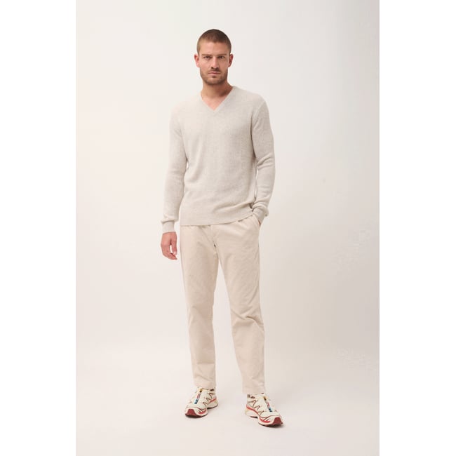 Pull Col V 4 Fils Gris Perle Chiné Nathan gris clair <span itemprop=