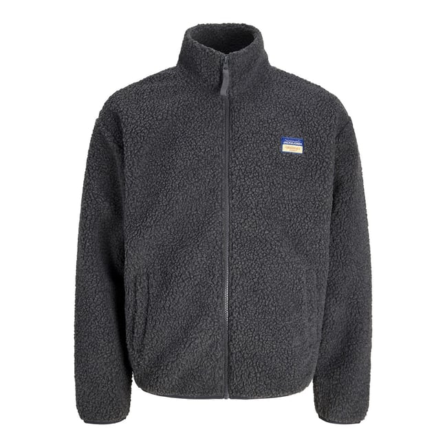 Veste en sherpa, col montant, zippée, POCKY gris asphalte <span itemprop=