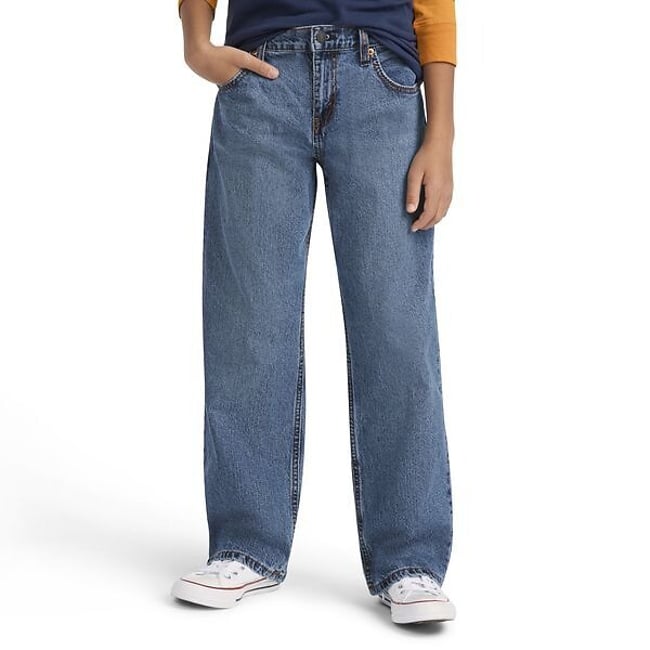 Jean large forme baggy bleu denim <span itemprop=