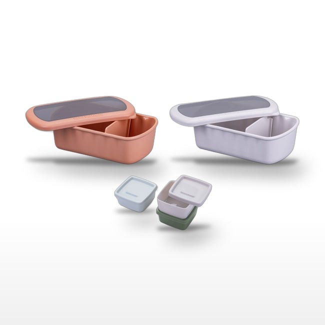 Lot de 2 lunch box 1L avec 3 boites à sauce STORAGE rouge|beige|coloré <span itemprop=