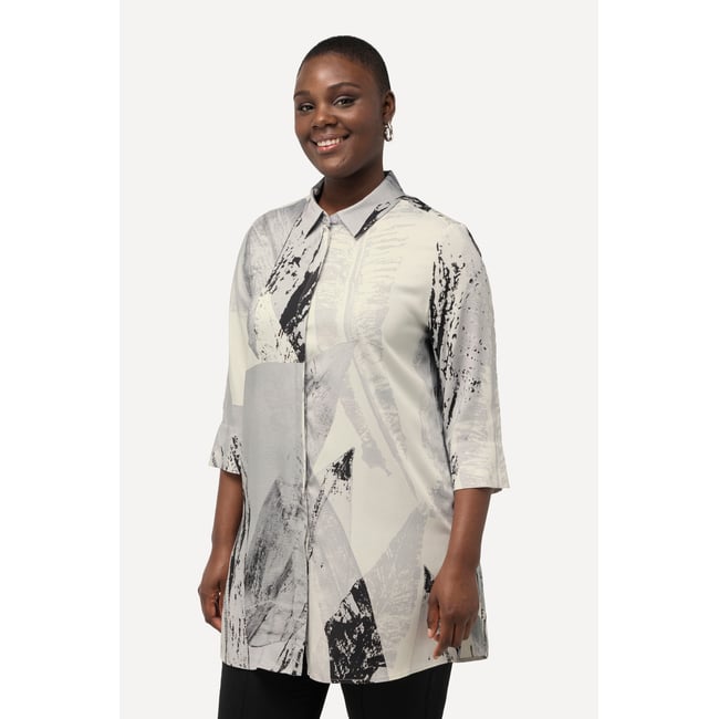 Blouse longue à motif plumes noir <span itemprop=