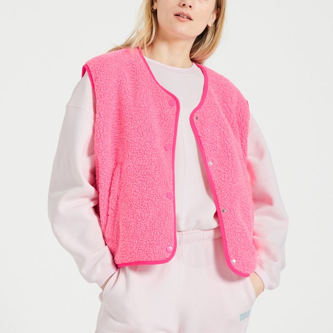 Colete largo, gola redonda, HOKTOWN rosa fluorescente <span itemprop=