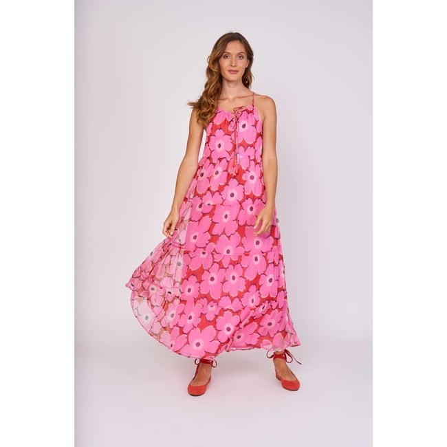 Robe longue imprimée fleurs CONTRÔLE rose <span itemprop=