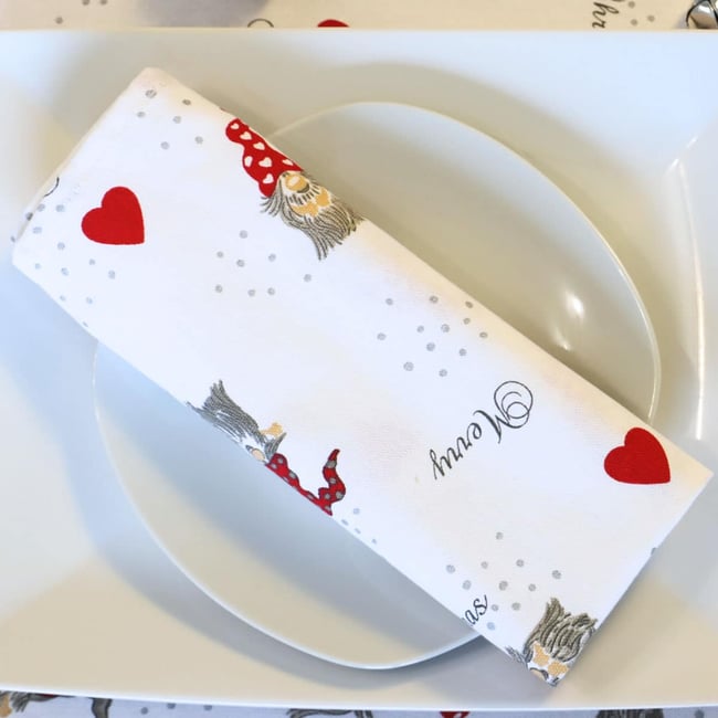 Lot de serviettes de table coton imprimés LUTIN blanc <span itemprop=