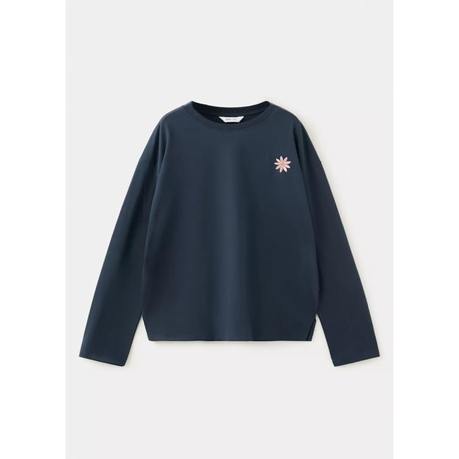 T-shirt fleur brodée bleu marine <span itemprop=
