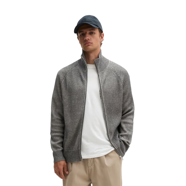 Cardigan à col montant, coupe régulière en mélange de coton bio et de laine vierge - MARC O'POLO