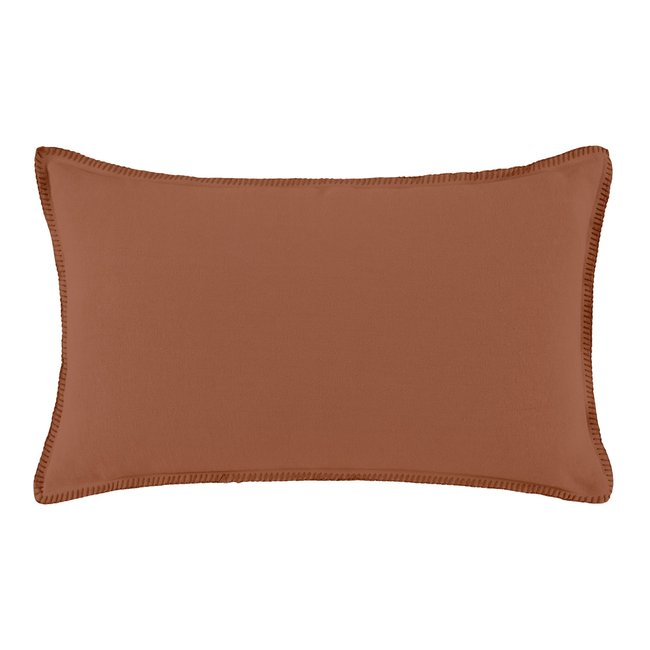 housse de coussin en Lin lavé à finition point de feston NINO argile et feston <span itemprop=