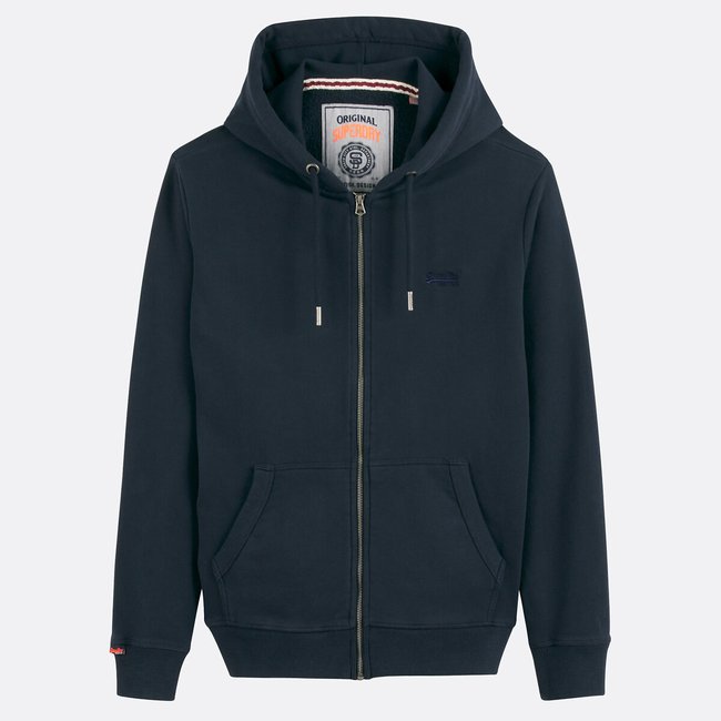 Felpa con cerniera e cappuccio blu marino SUPERDRY