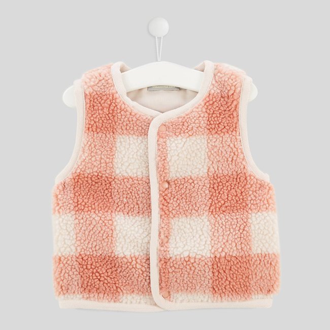 Gilet sans manche en moumoute à carreaux - BOUT'CHOU