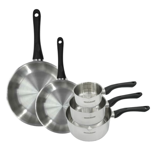 Batterie 2 poêles 24/28cm + 3 casseroles 12/16/20cm GENEVA inox|noir <span itemprop=
