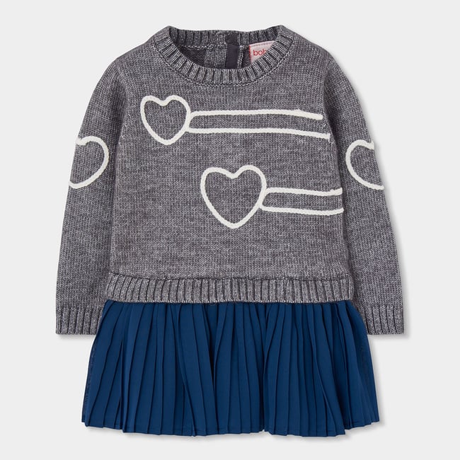 Robe fille avec coeurs et jupe gris <span itemprop=