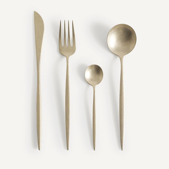 Ménagère 16 pièces en inox, Nagi Couleur doré vieilli <span itemprop=