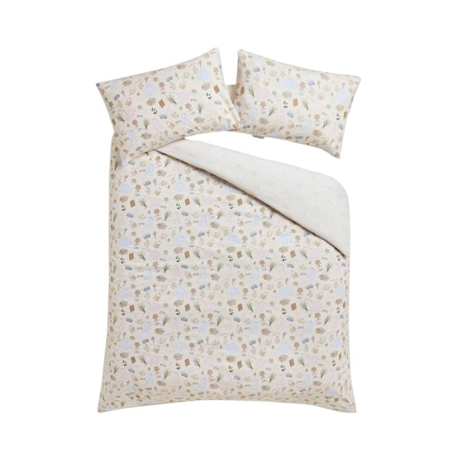 Parure housse et taie en coton brossé à motif naturel <span itemprop=