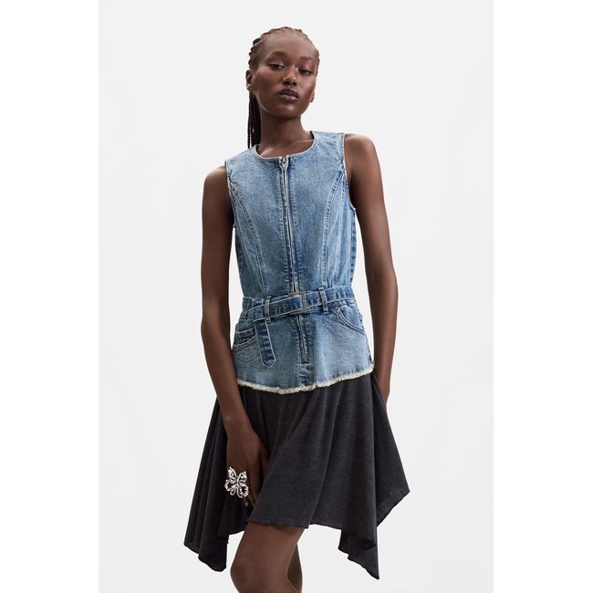 Robe en denim sans manches 100 % coton bleu <span itemprop=