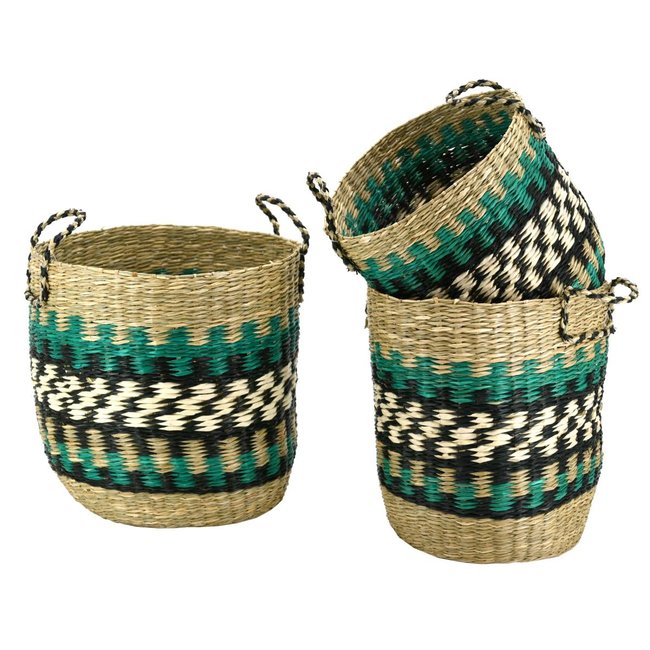 Cache-pots en jonc naturel et teinté (Lot de 3) Couleur multicolour <span itemprop=
