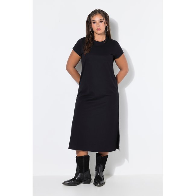 Robe midi, ligne A, jersey, col rond noir <span itemprop=