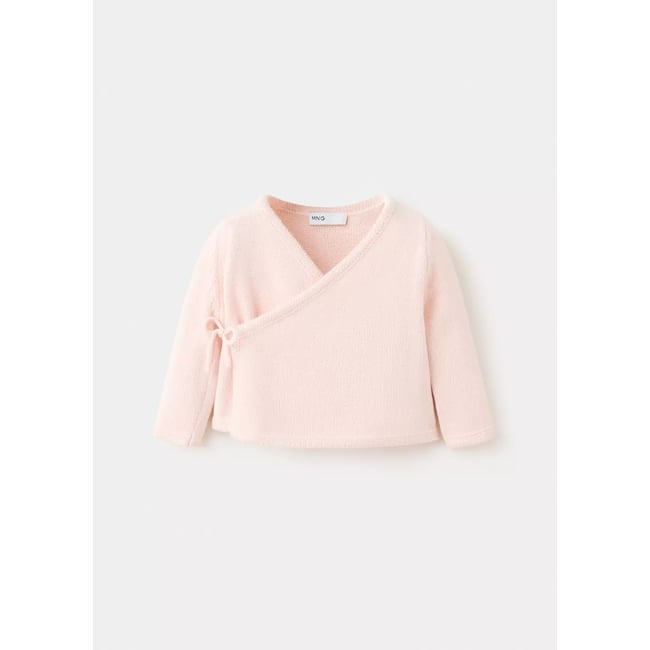 Cardigan en maille croisé rose clair <span itemprop=