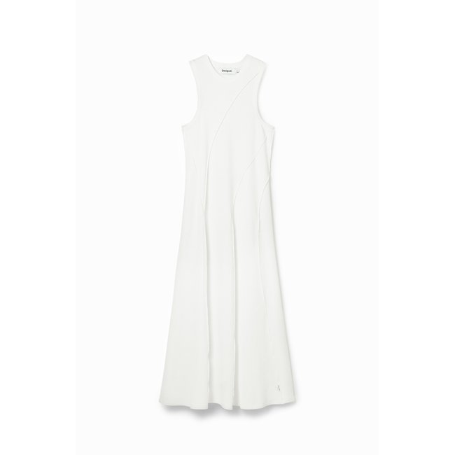 Robe midi patchwork tissu côtelé beige <span itemprop=