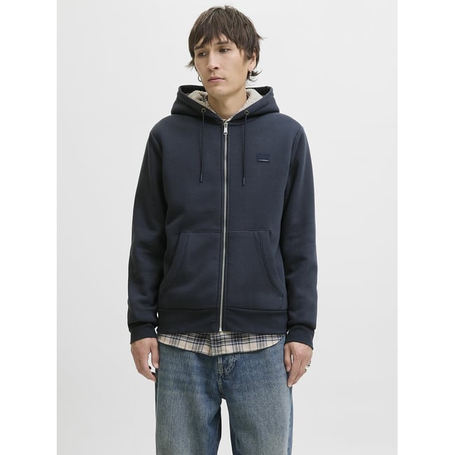 Sweat zippé capuche doublé polaire bleu <span itemprop=