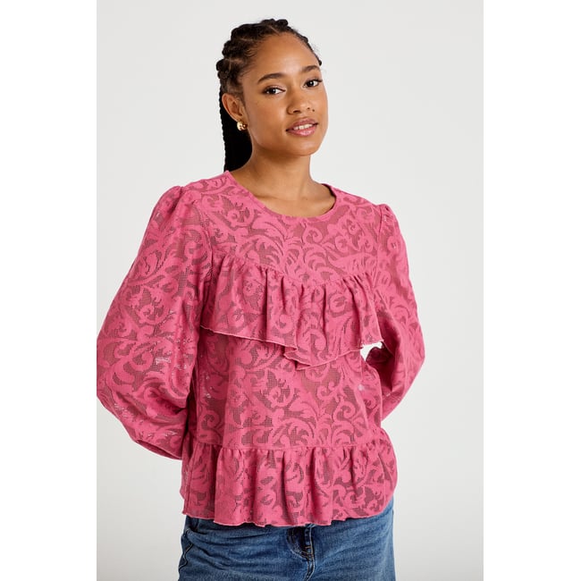 Blouse en dentelle manches longues - CACHE CACHE