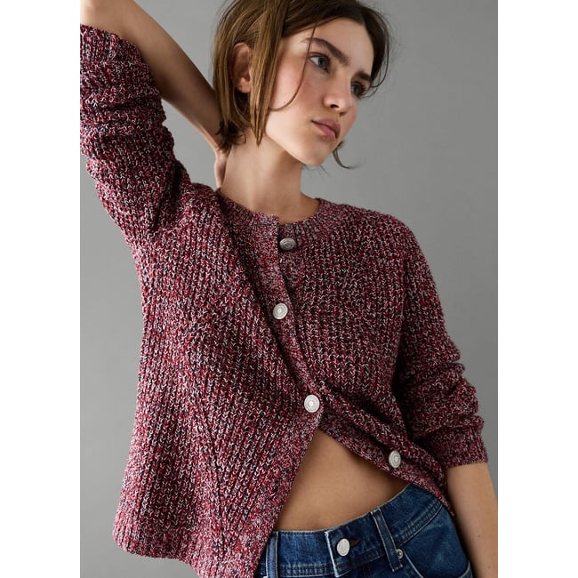 Gilet boutonné, avec col rond bordeaux <span itemprop=