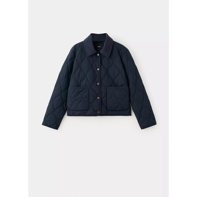 Veste matelassée détails velours côtelé bleu marine <span itemprop=