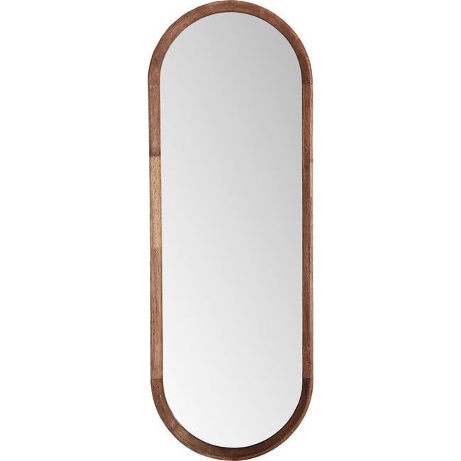 Miroir mural vertical arrondi en bois Couleur brun <span itemprop=