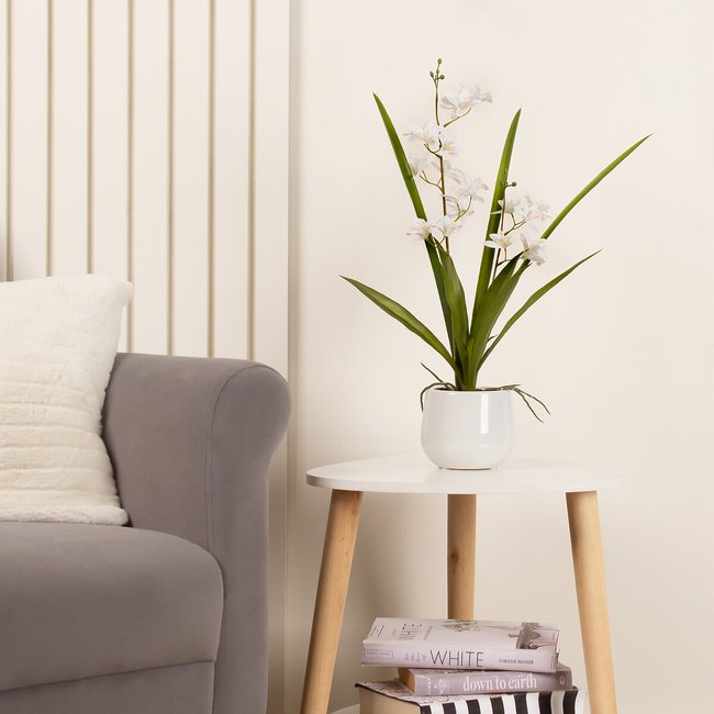 51cm Artificial White Mini Cymbidium Orchid in Pot, white, SO'HOME