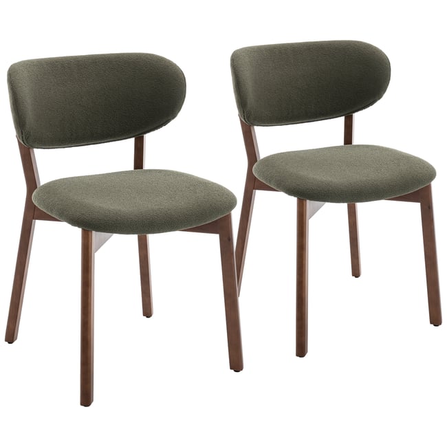 Lot de 2 chaises en bois et tissu boucle, AURA Couleur vert kaki, bois foncé <span itemprop=