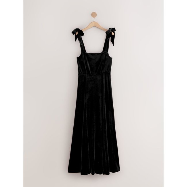 Robe longue en velours avec nœud noir <span itemprop=