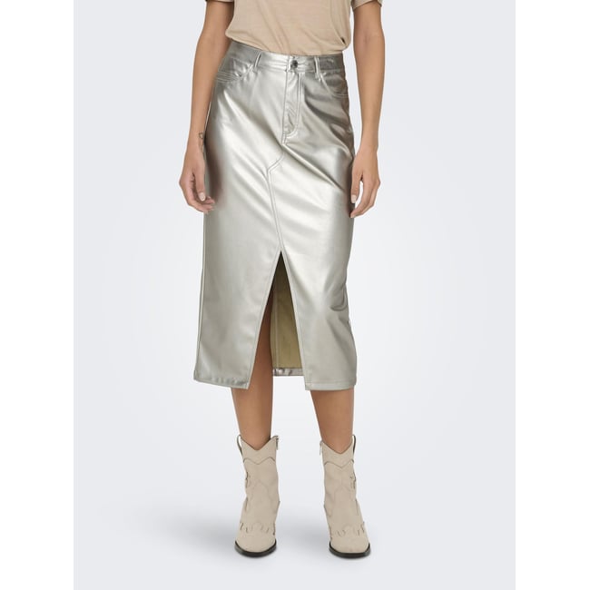 Jupe En Cuir Synthétique ONLLOLA-ELYNA Jupe longue silver <span itemprop=