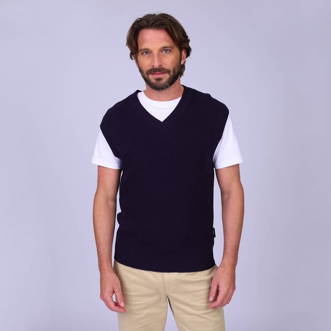 Pull sans manches Gilles bleu marine <span itemprop=