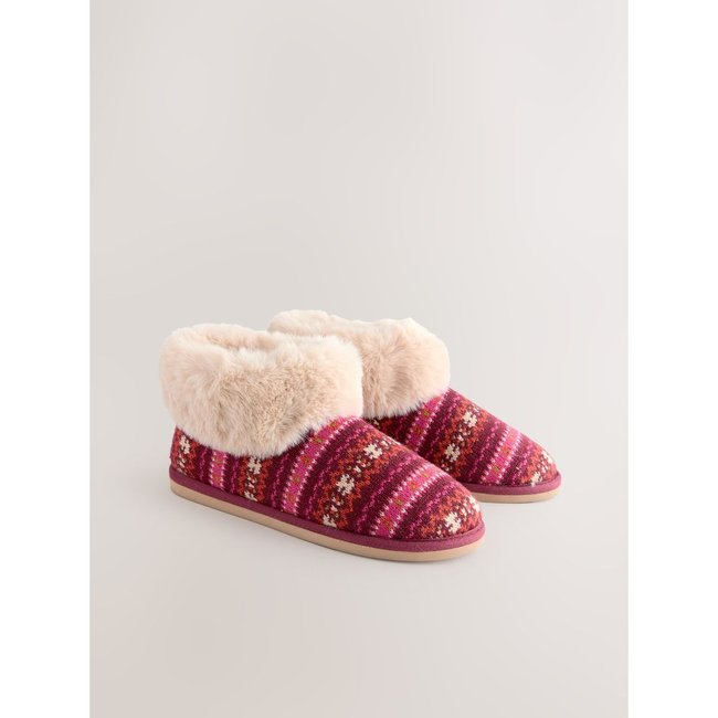 Chaussons bottines en imitation fourrure berry fairisle <span itemprop=