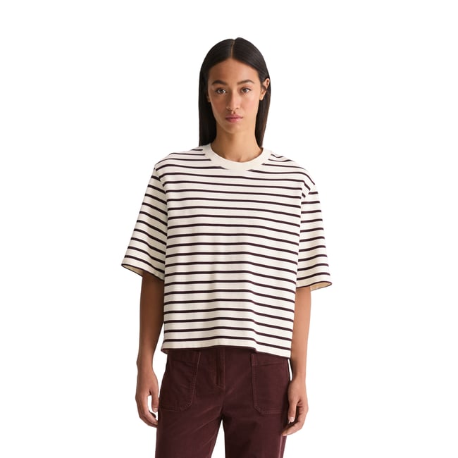 Sweat-shirt rayé à manches courtes cropped en sweat léger - MARC O'POLO