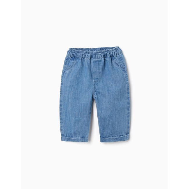 Pantalon en jean avec taille élastique bleu <span itemprop=