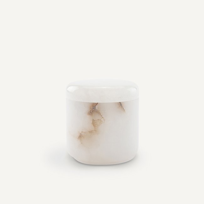 Caja redonda de alabastro, Albasti blanco <span itemprop=