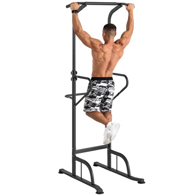 Station de musculation multifonction barre de traction chaise romaine réglable acier noir noir <span itemprop=
