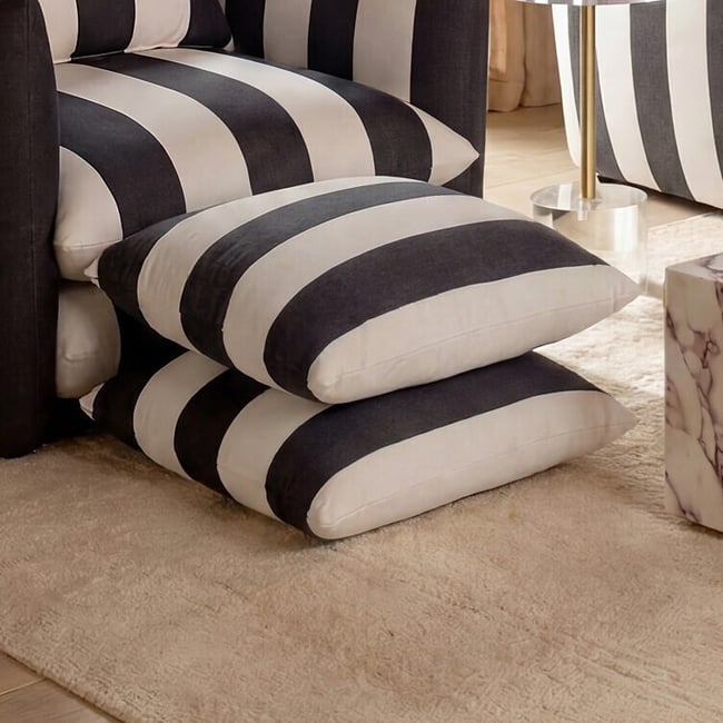 Saxon Stripy Double-Cushioned  Foot Stool, white/black stripes, ÉDITÉ
