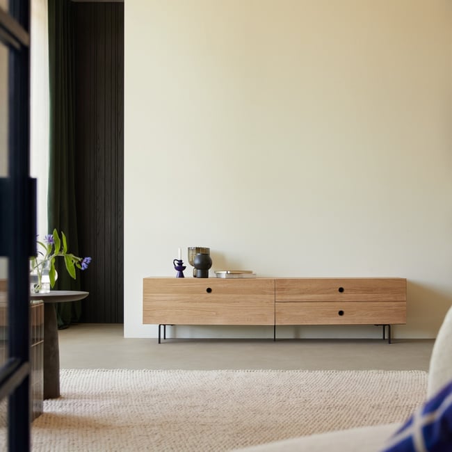Meuble Hi-FI, TV en Chêne massif, JEANNE Couleur naturel <span itemprop=