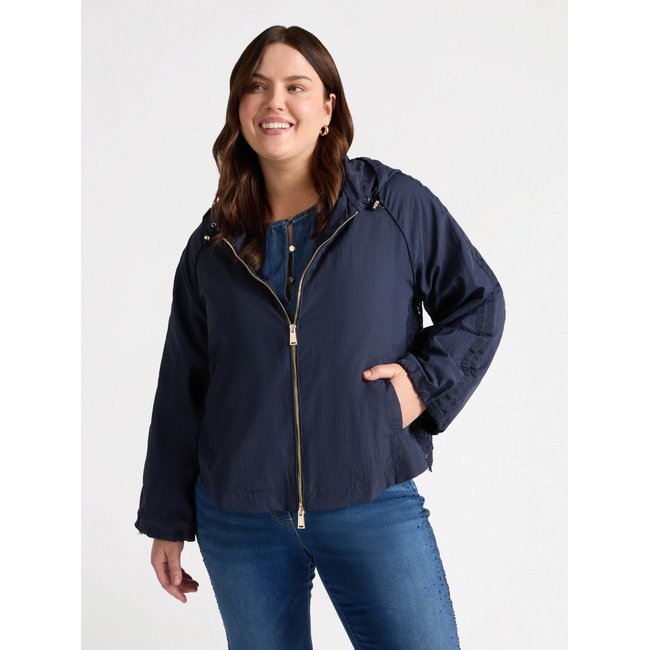 Parka avec dos en dentelle, en nylon effet froissé bleu <span itemprop=