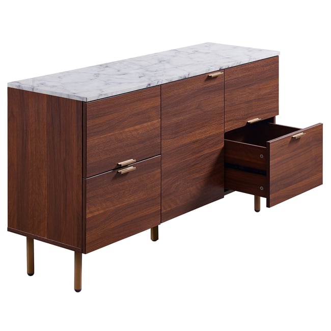 Grand buffet bas en bois effet marbre pour salon, Brun, ASHTON - TEAMSON HOME