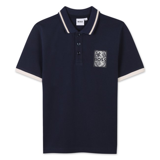 Polo avec étiquette poitrine bleu cargo <span itemprop=