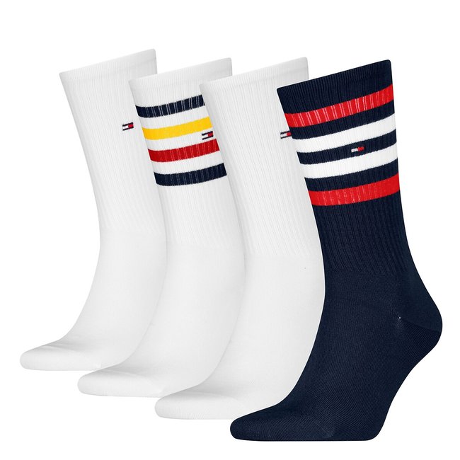 Lote de 4 pares de meias altas marinho + branco <span itemprop=