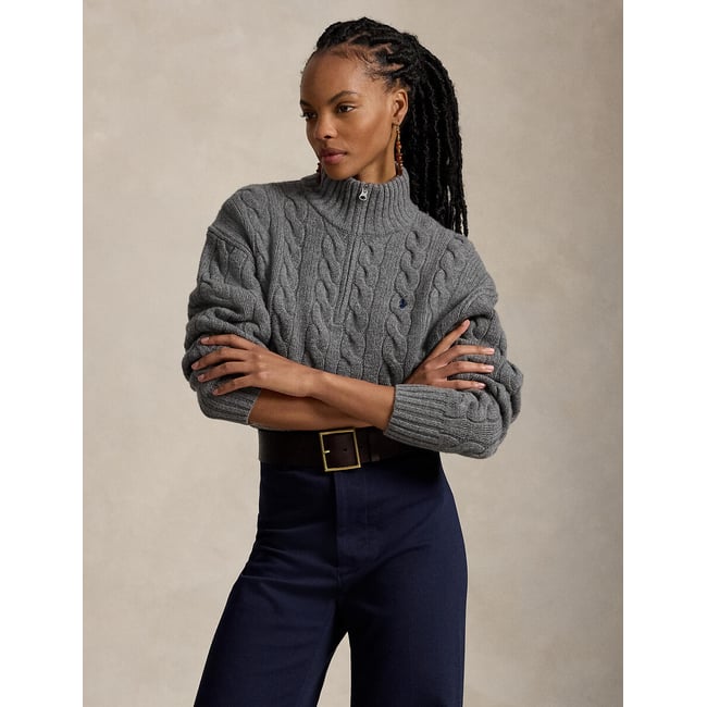 Pull col zippé en maille torsadée, 80% laine 20% cachemire - POLO RALPH LAUREN