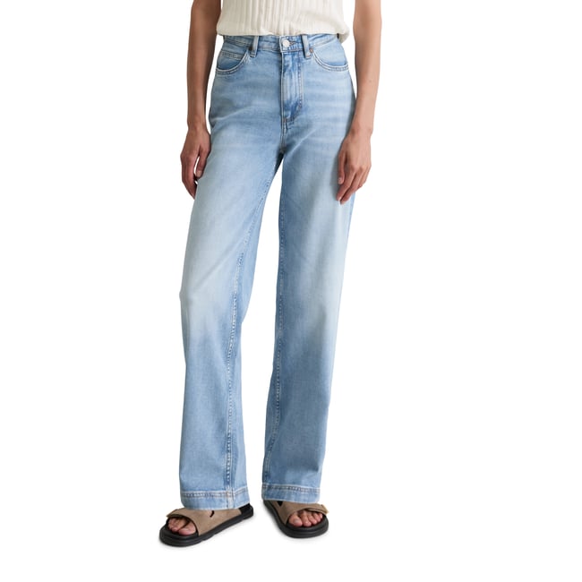 Jeans modèle Leby droit en mélange de coton organique bleu clair <span itemprop=