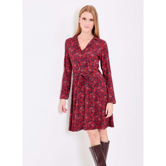 Robe maille fluide ceinturée EZONE rouge orange <span itemprop=