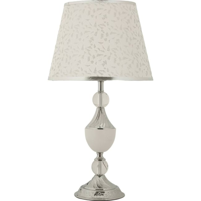 Lampe à poser abat-jour brodé style glamour GLAM Couleur argent et blanc <span itemprop=