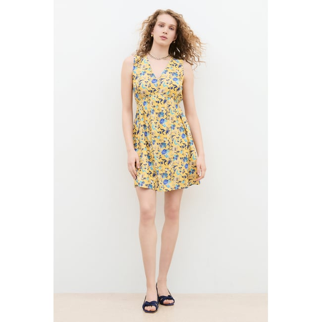 Robe courte col v ROBE RTAN jaune canari <span itemprop=
