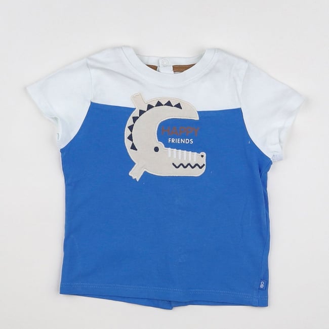T-shirt FRIME Blanc Et Bleu Jean Manches Courtes - Taille 36/38 (12-14 Ans), Matière Viscose, Neuf Avec étiquettes